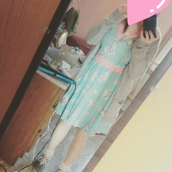 Sourpuss Clothing || Blue & Pink Sailor Cat Dress w/ Collar - Picture 4 of 4